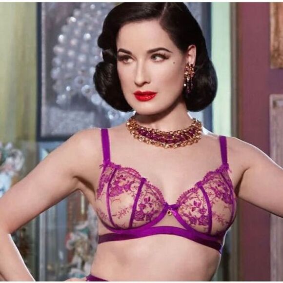 Dita Von Tesse NWT Shocking Violet femmoiselle demi lace bra lingerie SIZE 36D - Picture 2 of 4